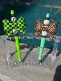 Neon Green Checkered JUMBO Bow w/ Tails Silicone Focal EXCLUSIVE