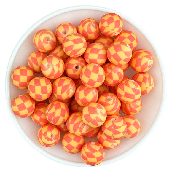 15-156 Pink & Orange Checkered 15mm Silicone Bead (Murphy & Co Exclusive)