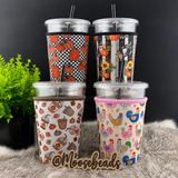 MEDIUM Reuseable Iced Coffee Cup Sleeve (Koozie) EXCLUSIVE (14 Patterns in Drop Down Menu)