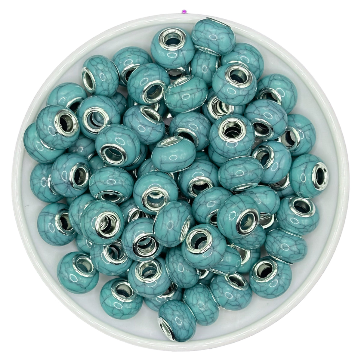 Turquoise Faux Stone Large Hole Spacer 14mm Platinum Moose Beads and
