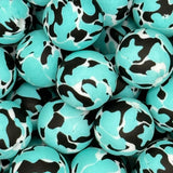 15-27 TURQUOISE & BLACK DOUBLE COW PRINT 15mm Silicone Bead EXCLUSIVE