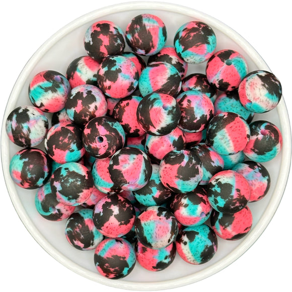 15-29 Tie Dye Cowhide 15mm Silicone Bead EXCLUSIVE