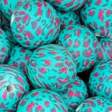 15-145 TURQUOISE & HOT PINK LEOPARD 15mm Silicone Bead EXCLUSIVE