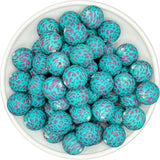 15-145 TURQUOISE & HOT PINK LEOPARD 15mm Silicone Bead EXCLUSIVE