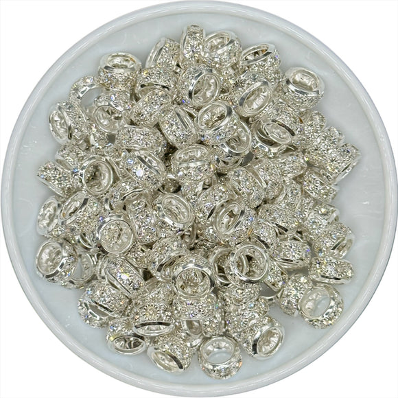 SILVER Large Hole Crystal Spacer 12mm