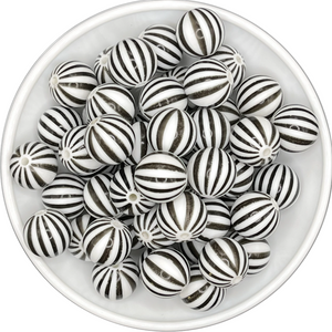 15-73 White & Black Stripe 15mm Silicone Bead