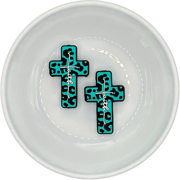 S-424 TURQUOISE LEOPARD Faith Cross Silicone Buddy EXCLUSIVE