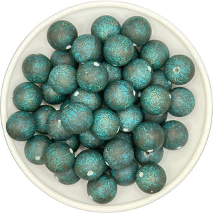 Turquoise Tooled Leather Print 15mm Silicone Bead EXCLUSIVE