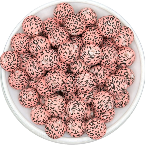 15-146 PINK & BLACK LEOPARD 15mm Silicone Bead EXCLUSIVE