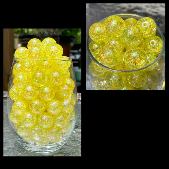 Lemon Yellow Iridescent Cracked Glass