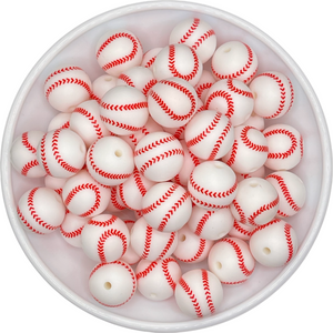 Baseball 15mm Silicone Bead