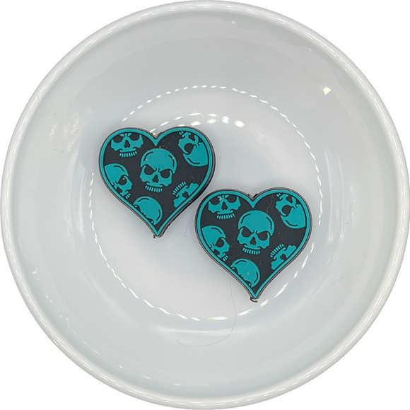 S-749 TURQUOISE Skull Heart  Silicone Buddy 28.5x30mm