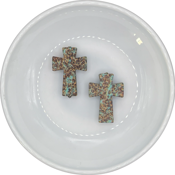 S-402 Turquoise Cheetah Printed Cross Silicone Buddy EXCLUSIVE 30x21mm