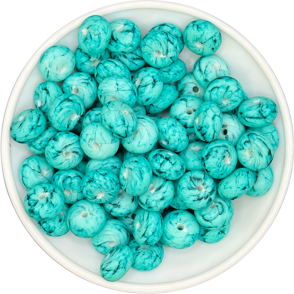 Turquoise Print Round Abacus Silicone 14mm