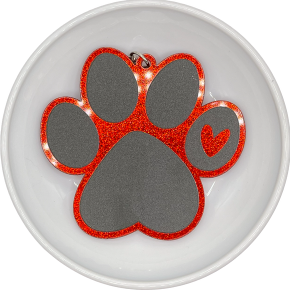 Decorated Red Glittered Paw Print Acrylic Keychain