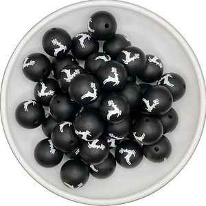 Black w/ White Deer 15mm Silicone Bead