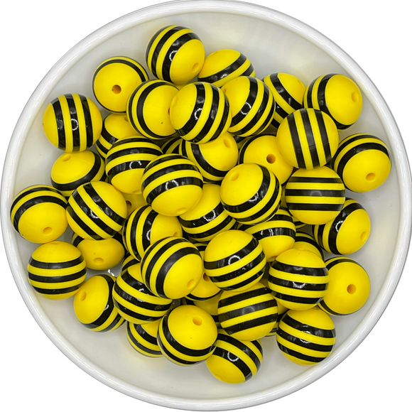 Yellow & Black Stripe 15mm Silicone Bead