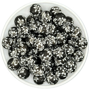 Black Floral 15mm Silicone Bead EXCLUSIVE