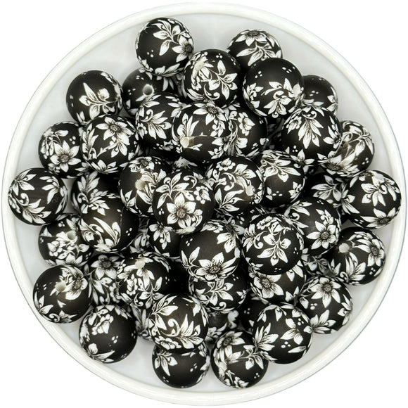 15-52 Black Floral 15mm Silicone Bead EXCLUSIVE