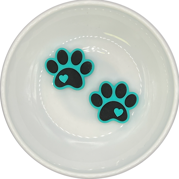 S-314 Turquoise Paw Print Silicone Buddy 25.5x30mm