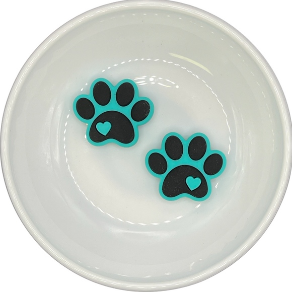 Turquoise Paw Print Silicone Buddy 25.5x30mm