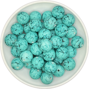 15-43 Turquoise Faux Stone Print 15mm Silicone Bead EXCLUSIVE