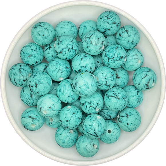 15-43 Turquoise Faux Stone Print 15mm Silicone Bead EXCLUSIVE