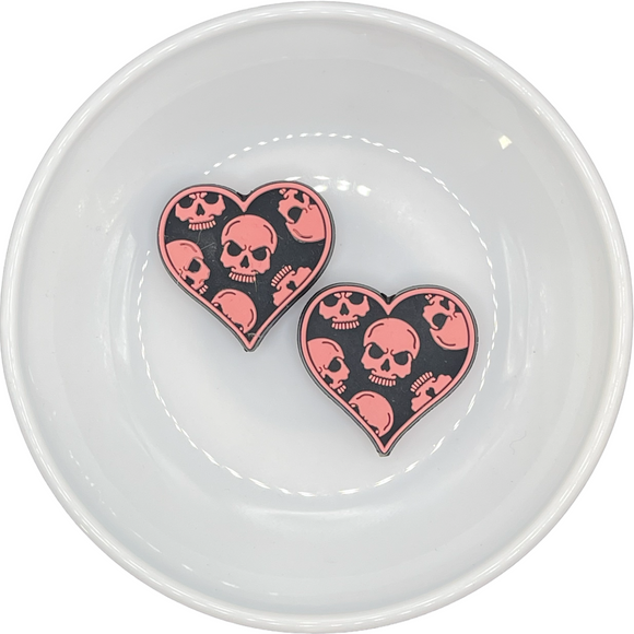 S-748 PINK Skull Heart  Silicone Buddy 28.5x30mm