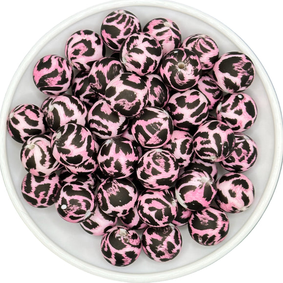 Pink Leopard Print 15mm Silicone Bead