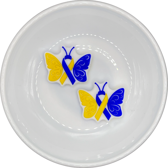 Yellow & Blue Butterfly Ribbon Silicone Buddy EXCLUSIVE 26x30.5mm