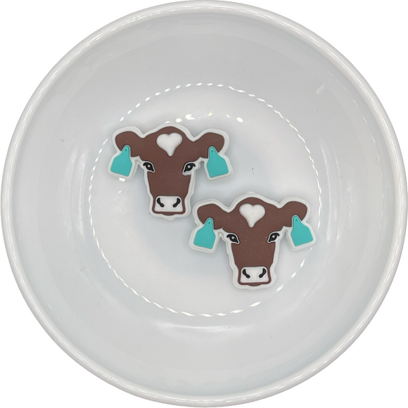 TURQUOISE Double Tagged BROWN Cow Silicone Buddy EXCLUSIVE