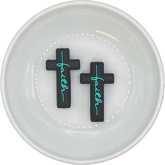 BLACK w/ TURQUOISE Faith Cross Silicone Buddy EXCLUSIVE 39x22.5mm