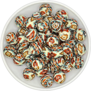 Ivory Tribal Print 15mm Silicone Bead EXCLUSIVE