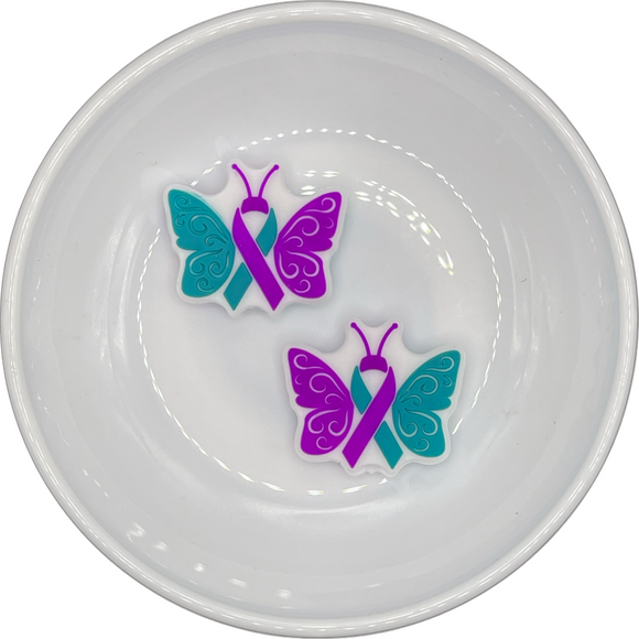 Teal & Purple Butterfly Ribbon Silicone Buddy EXCLUSIVE 26x30.5mm